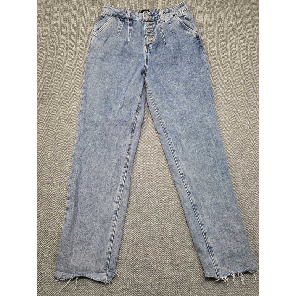 Simple Society High Waisted Pleated Straight Leg Jeans Light Wash Blue Size 7/28